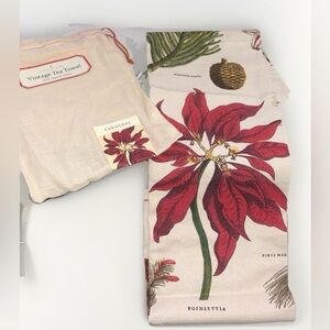 Cavallini & Co. Vintage Christmas Tea Towel – Poinsettia Print, 100% Cotton, New